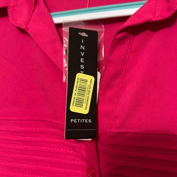 Investments Petite Button Down Shirt PXL Pink Pleated Detail 3/4 Sleeve Career - Picture 3 of 8